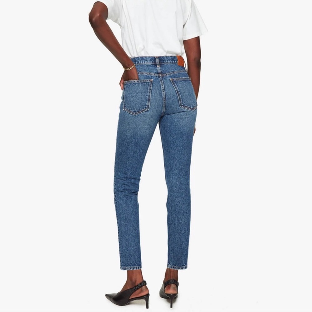 Anine Bing Women's Straight Leg Jeans sonya Dark Blue Wash Distressed 24